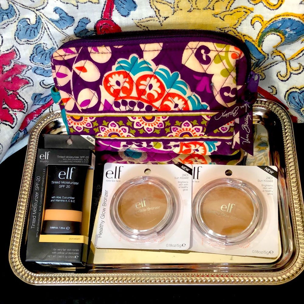 MAKEUP BUNDLE e.l.f. Bronzer & Tinted Moisturizer, Vera Bradley Makeup Bag